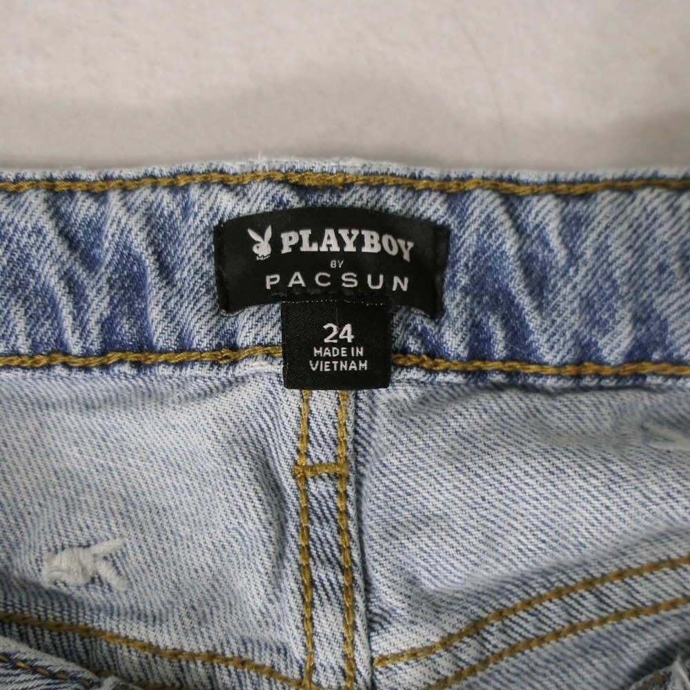 PacSun Womens Shorts Denim Blue 24 Light Wash Embroidered Bunny Playboy Y2K - Picture 2 of 10